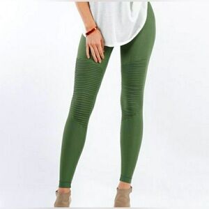 64. NEW ZENANA Cotton Full Length Wide Waistband Moto Leggings in Army Green